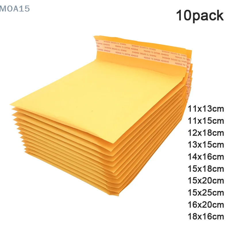 10Pcs/Lot Yellow Kraft Paper Bubble Envelope Bags Thickened Self-adhesive Waterproof Shockproof Foam Pouch Express Packaging Bag