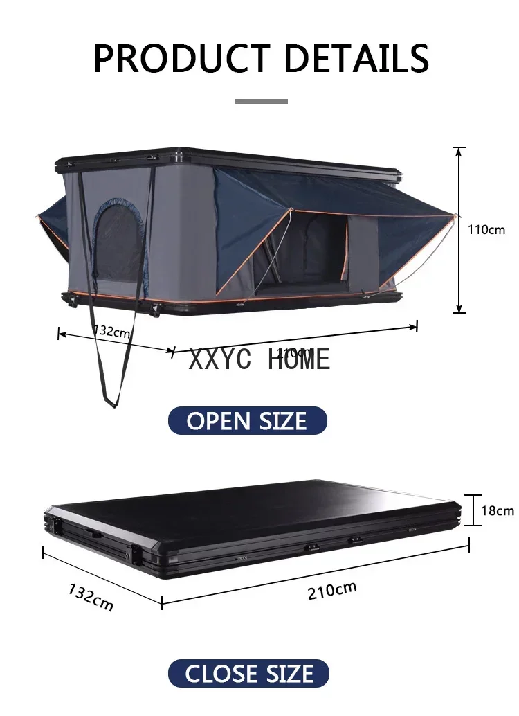 Camping Aluminum 3 Person Outdoor Hiking Rooftop Roof Top Car Tent Triangle Clamshell Hard Shell Top Roof Tent