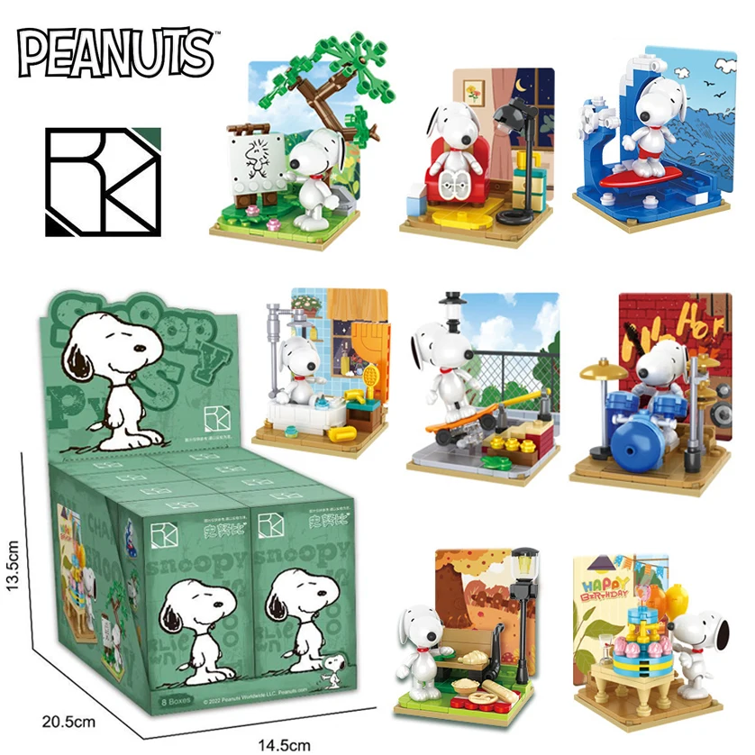 Figuras de Snoopy de dibujos animados Kawaii para niños, Peanuts genuinos, bloques de construcción, juguetes educativos de ensamblaje, regalos