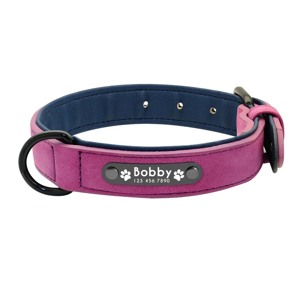 Personalisierte individuelle Hundehalsbänder aus Leder mit Namens-ID-Tags für kleine/mittlere/große Hunde: Einzigartige Haustierzubehör für Pitbull, Bulldogge und Beagle – Detail 14