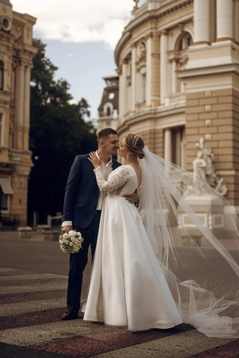 Vestido de novia de satén, vestido de novia de cola larga de satén, vestido de novia bohemio de manga larga, vestido de novia sencillo, vestidos de fiesta