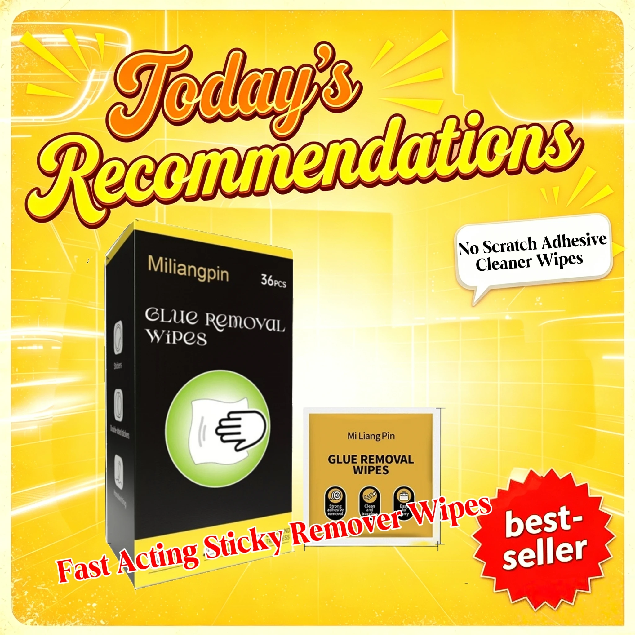 Powerful Adhesive Remover Cleaning Wipes; Safe for Furniture; Quickly Removes Residue; Convenient Disposable Cleaning Essential