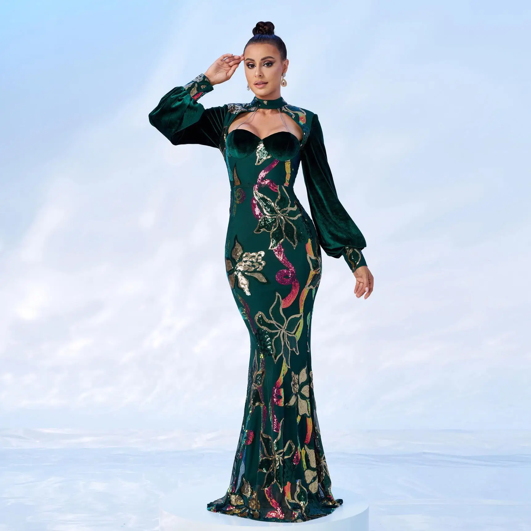 Abito da sera con paillettes floreali Lungo Sve Compleanno Formale Ocn Dr Poliestere 00% Collezione Faion Autunno 2024 da donna