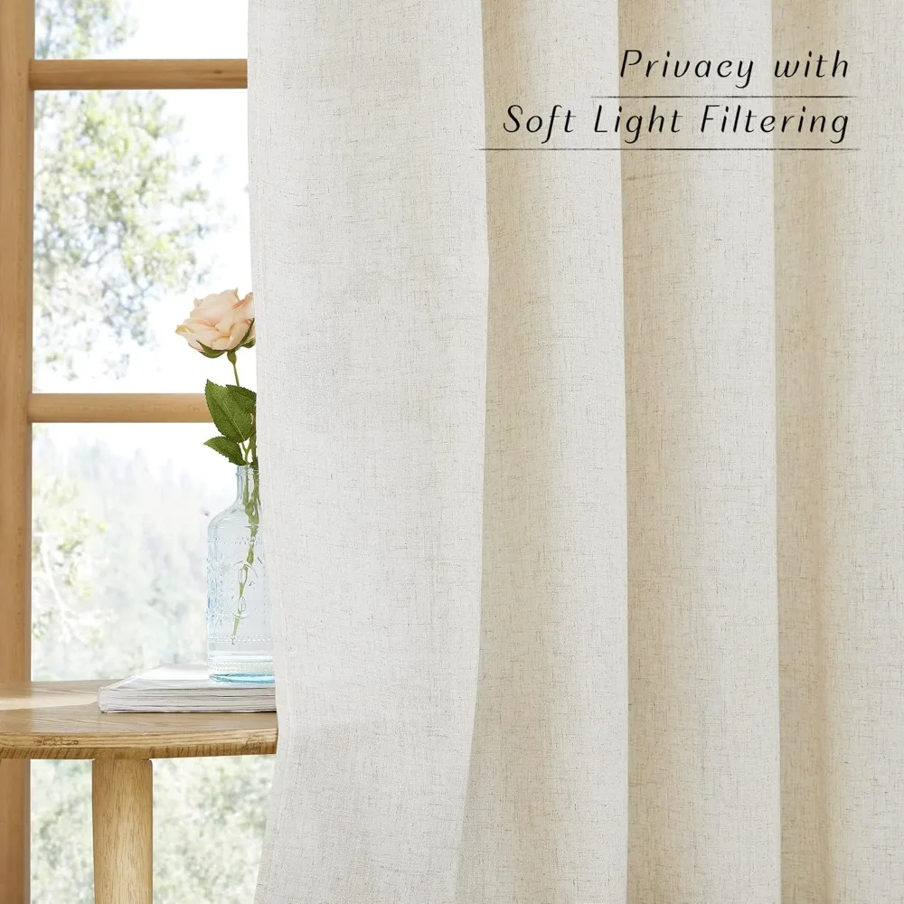 

Linen Blend Sliding Door Curtains Extra Wide, Grommet Semi Sheer for Bedroom/Living Room, Natural, W68 x L96, 2 Pieces