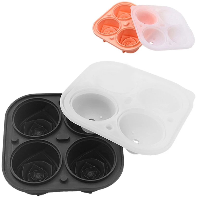 Pack 2 Ice-Cube Tray Rose Ice Mold,Make 8 Cute Flower Shape Ice,Silicone Big Ice Ball Maker For Cocktails Whiskey