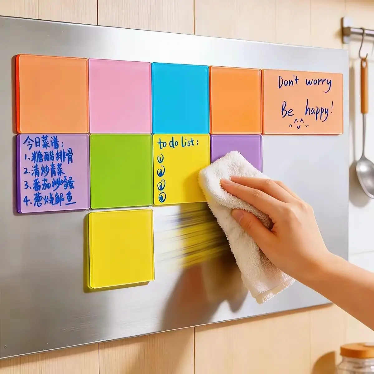 Reusable Dry Erase Acrylic Fridge Magnet Macaron Color Square Magnetic Memo Note Card For Kitchen To‑do List Home Decor