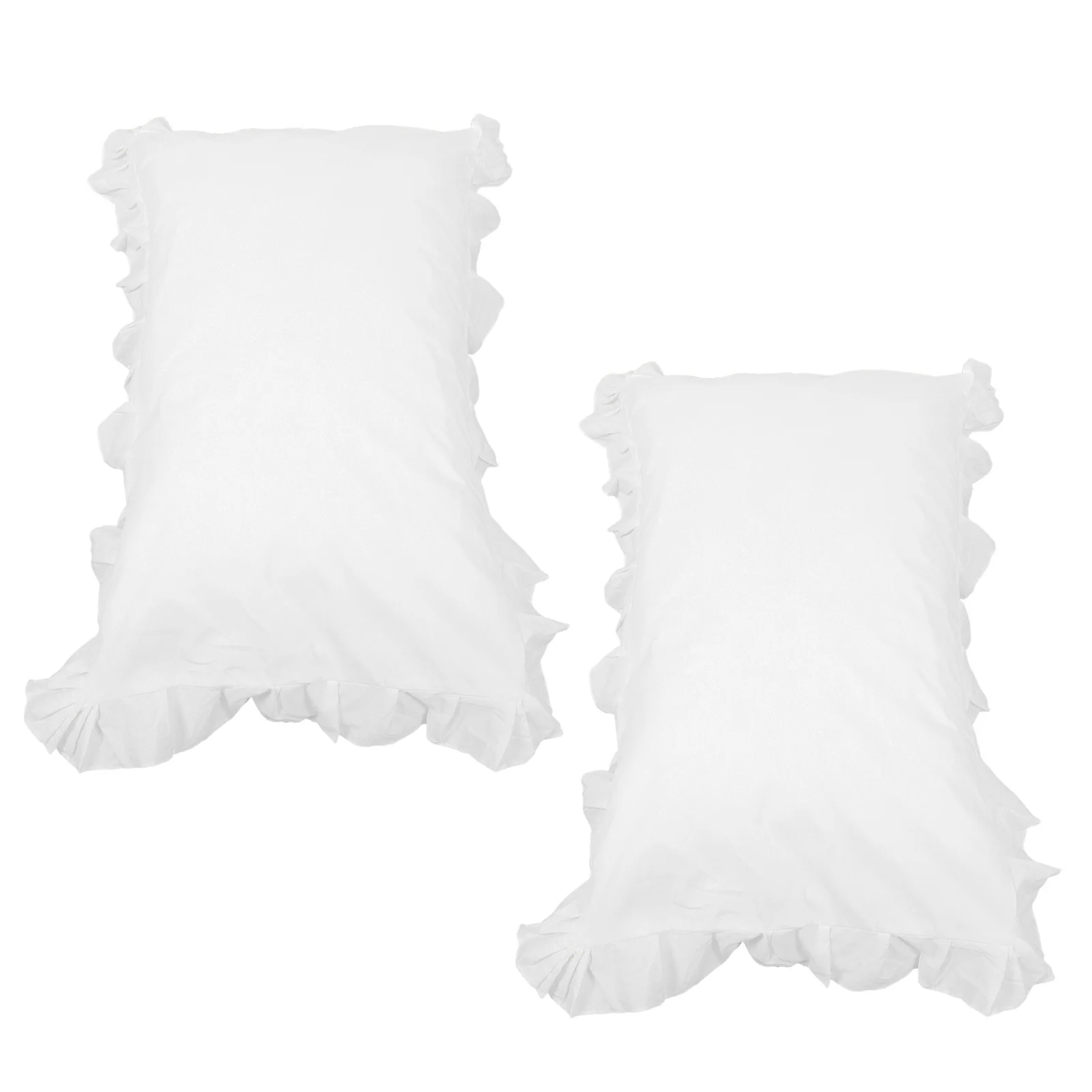 1 Pair Ruffled White Pillow Cases Cotton Cushion Covers For Bed Washable Bedroom Decorative Pillowcase Home Bedding Covers