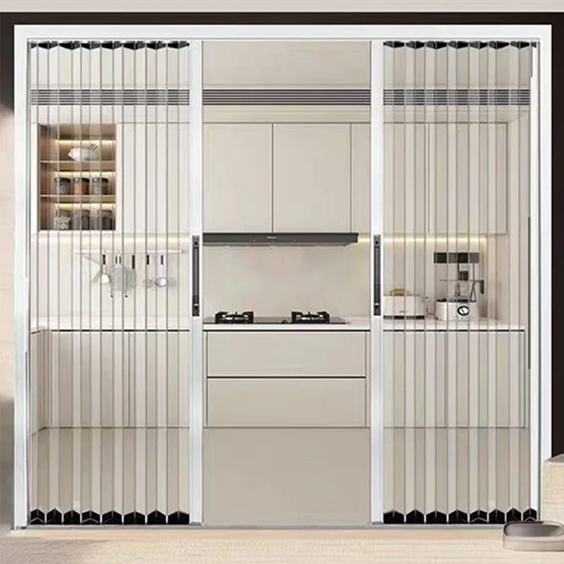 Modern transparent acrylic crystal panel, aluminum alloy folding sliding invisible door, retractable balcony, living room