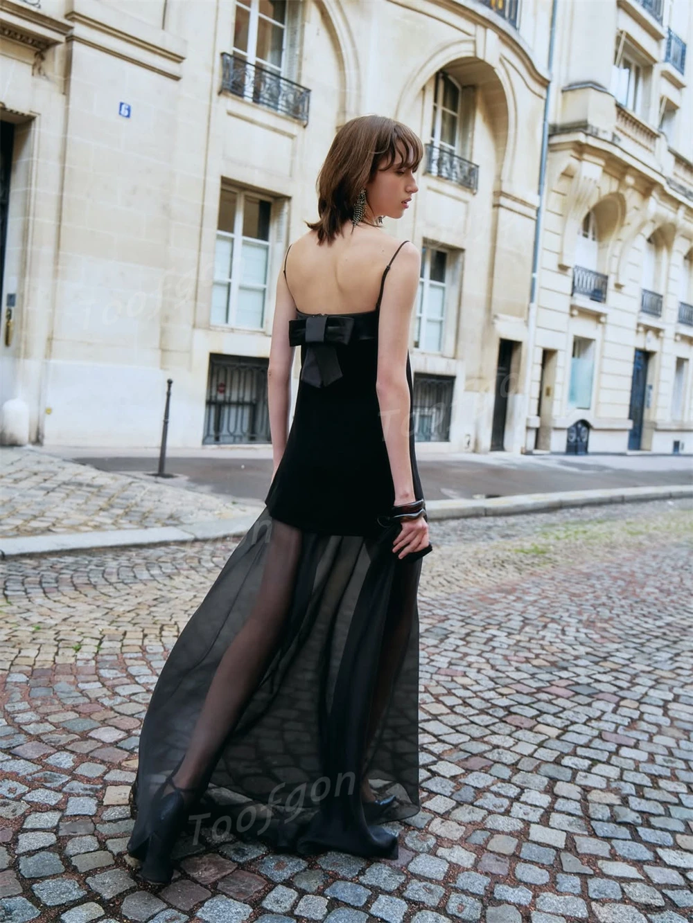 Toofgon Schwarze Spaghettiträger, maßgeschneidert, A-Linie, Ballkleider, Satin, Chiffon, formelles Party-Abendkleid, Korsett, Geburtstagskleider