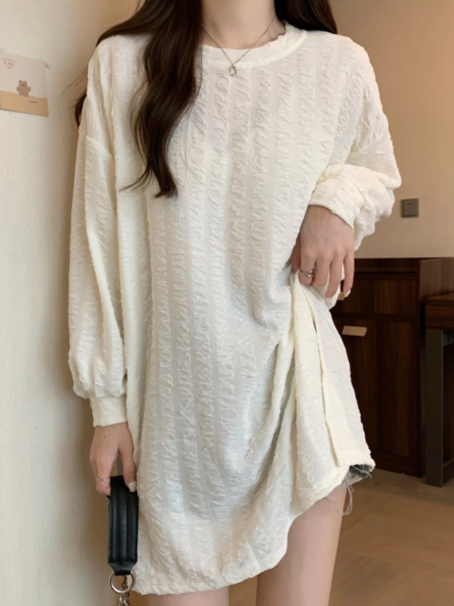 Slimming Mid-Length T-Shirt Dress Women's Spring New plus Size Conceal Belly Design Sensation Open Split Dress