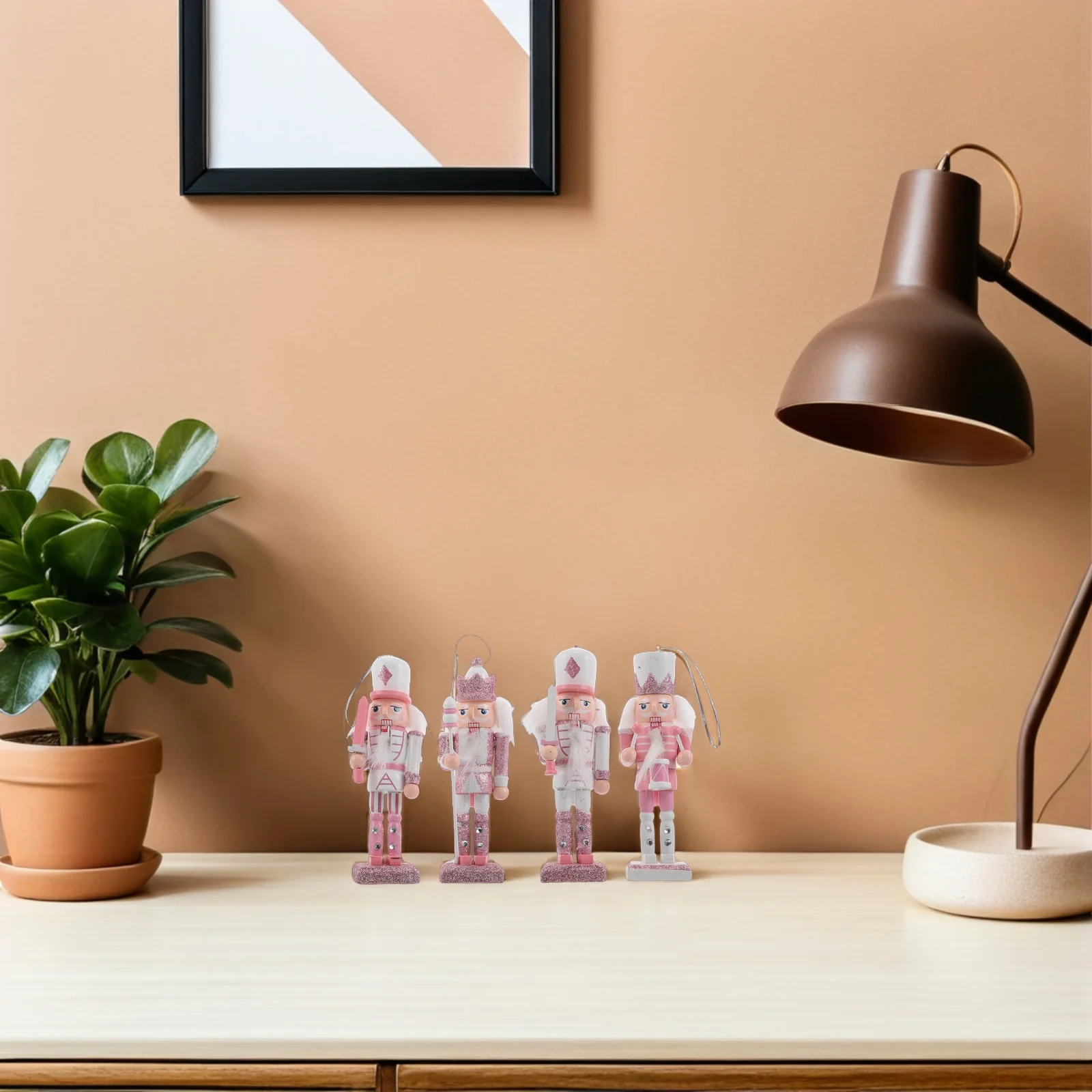 

4Pcs Pink Nutcracker Soldier Decor Nordic Design Versatile Desktop Mantel Shelves Tables Holiday Celebration