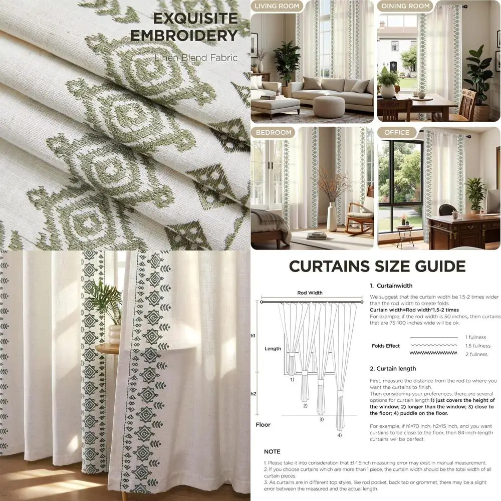 

84-дюймовые льняные шторы в стиле бохо, комплект из 2 панелей с креплением на кулиске и карманом для карниза, для гостиной и спальни в стиле коттедж.