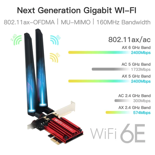 Imagen 2 del producto WiFi6E AX210 de 3000Mbps, adaptador de tarjeta de red inalámbrica, Bluetooth 5,3, banda Dual, 2,4G/5GHz/6GHz, WiFi, 802, 11AX/AC, PCI Express, PC