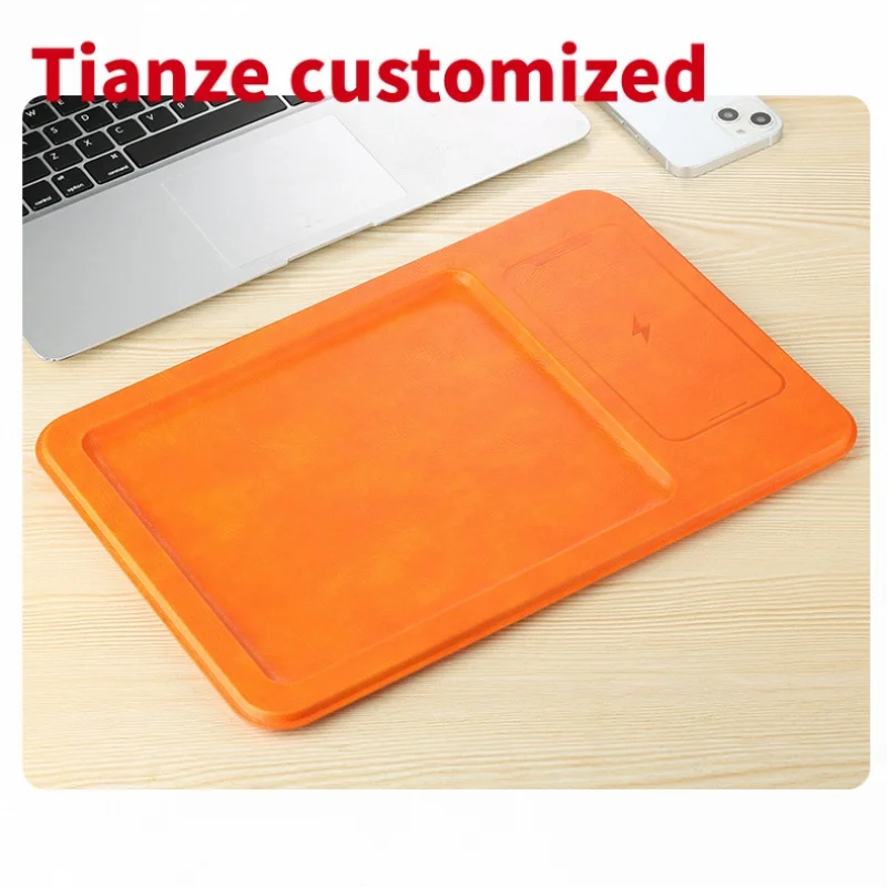 

(Customized) leather tray wireless charging mouse pad wirelessmousepad type C 15W wireless3 in 1 with accessor