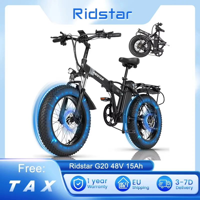 

Ridstar G20 Складной электрический велосипед 1000 Вт Двойной двигатель 48V15AH Литиевая батарея 20*4.0 Электрический велосипед с толстыми шинами для взрослых Снежный электрический велосипед