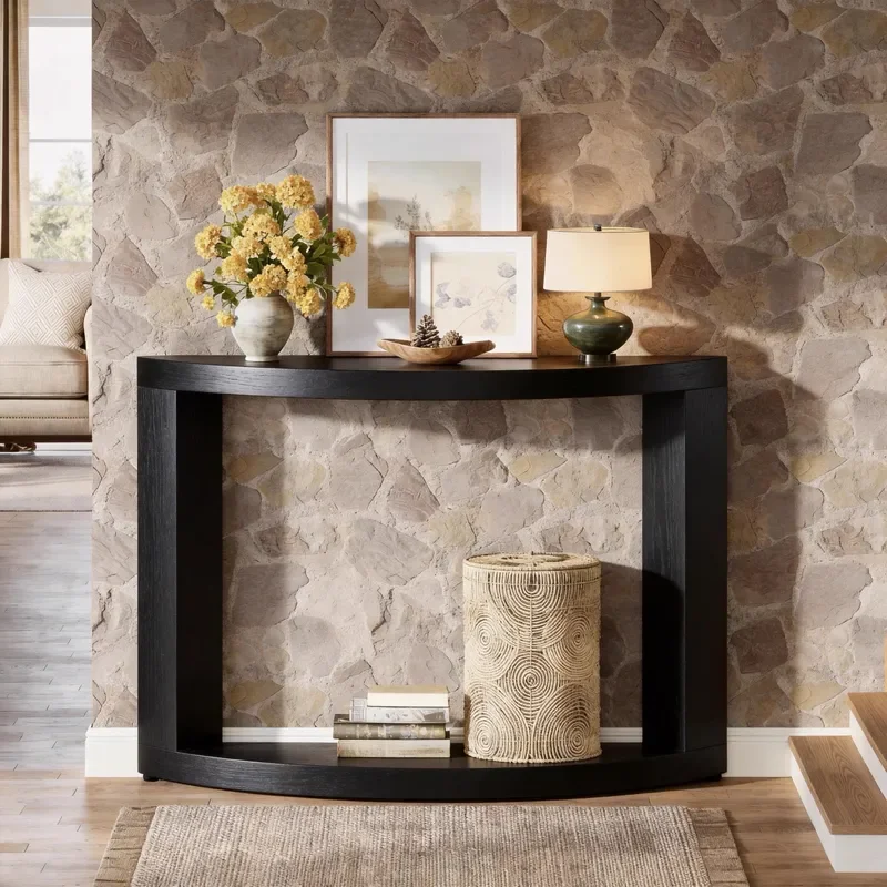 Medieval Solid Wood Entrance Table French Retro Style Sofa Back Mountain Table Living Room Corridor Wall Decoration Side