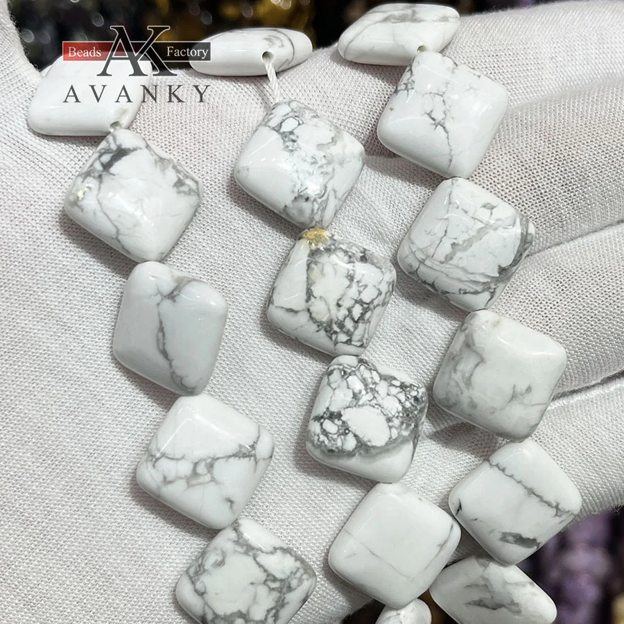 Natural Stone White Turquoise Oblique Square Shape Loose Beads Jewelry Making DIY Necklace Bracelet Accessory 15''15mm