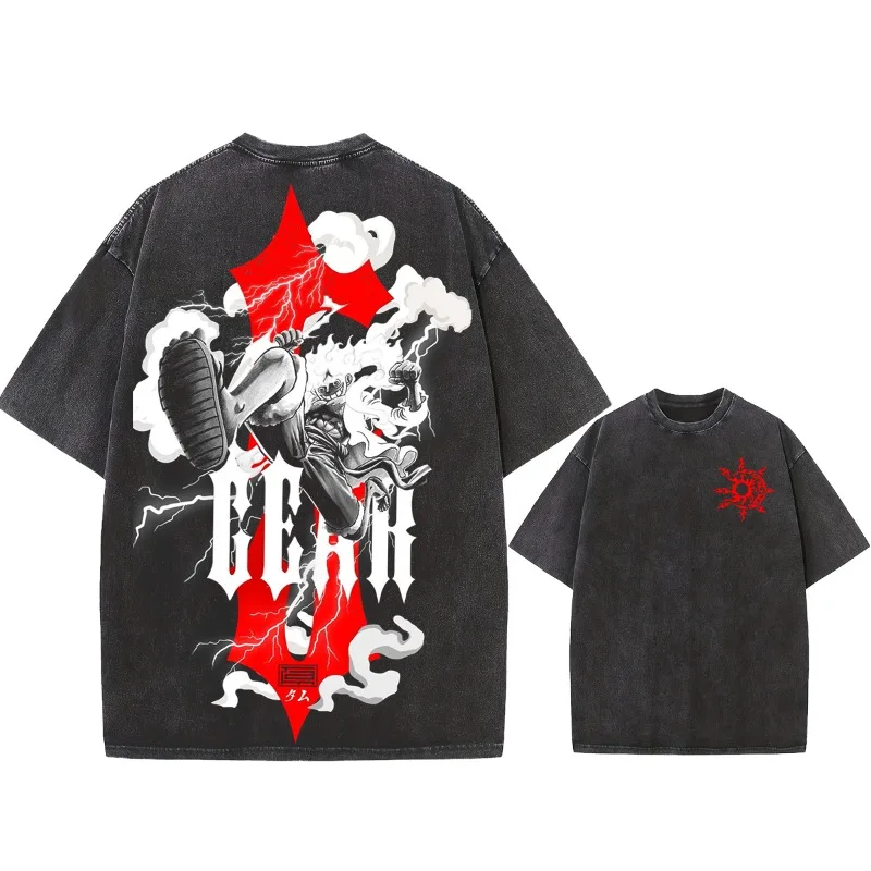 الصيف الرجال غسل تي شيرت انمي ياباني قطعة واحدة الجرافيك الملابس Harajuku Y2K المتضخم 100% القطن نصف كم بلايز تيز