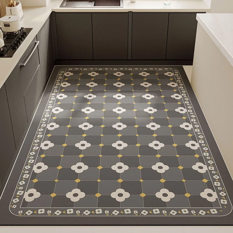 Floor Mat for Kitchen American Waterproof Oil-proof Carpet Pvc Leather Non-slip Foot Mats Big Size Home Decoration Rug Alfombrar