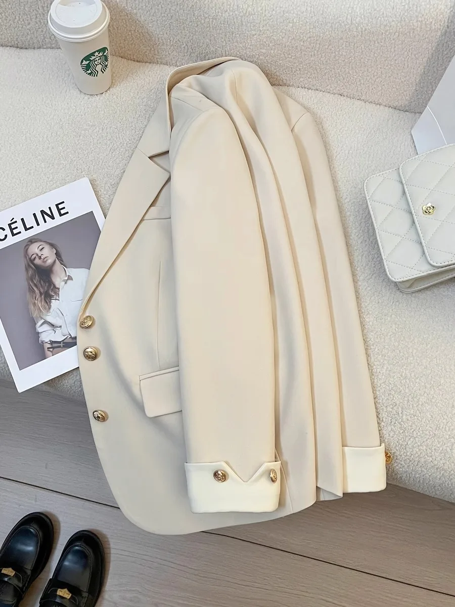 Veste Blazer surdimensionnée blanche pour femmes, manteau de costume de Style OL, élégant Harajuku, manches longues, vêtements d'extérieur, vêtements Vintage des années 2000, automne 2025