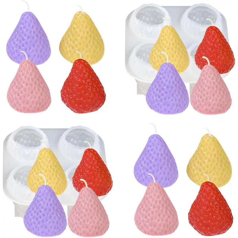 3D-Erdbeer-Kerzenform aus Silikon, Niedliches Frucht-Kerzenherstellungs-Set, DIY-Handarbeiten für Valentinstag, Hochzeit, Party, Heimdekoration