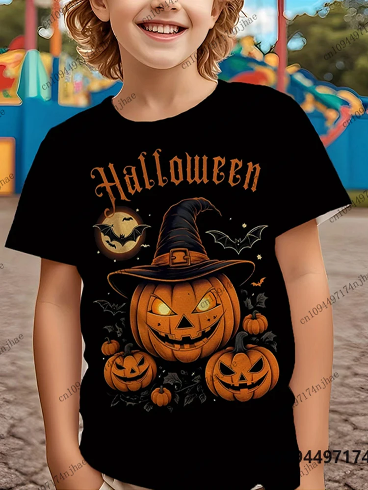 Children's Clothing Halloween Pumpkin Monster Graphic Cotton T-shirt For Boys Girls Summer Short Sleeve Tees Casual Adult Tops