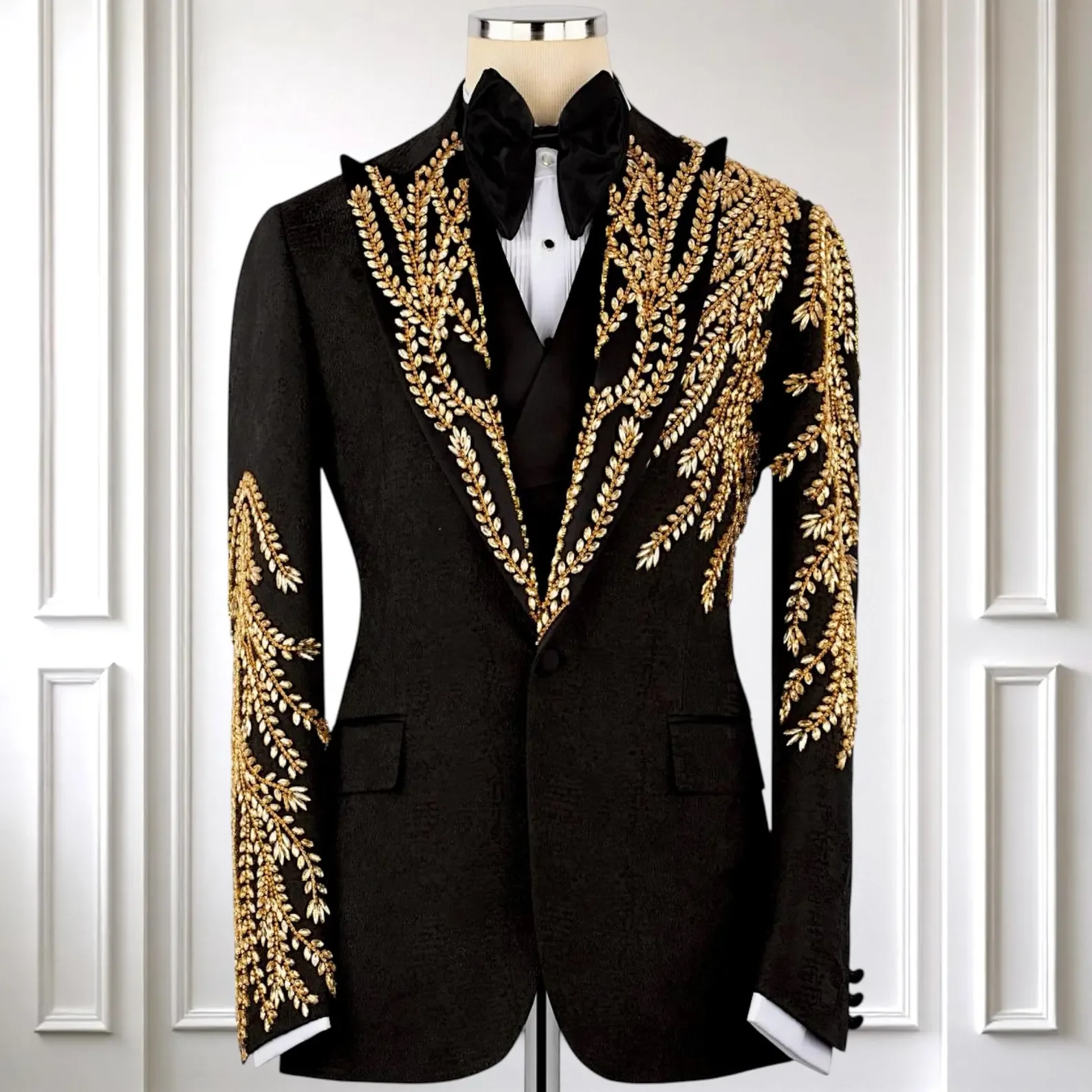 Luxury Slim Fit Men's Suit 2 Pieces One Button Beaded Crystals High Quality Groom Fashion for Wedding Formal Business Dinner Pro