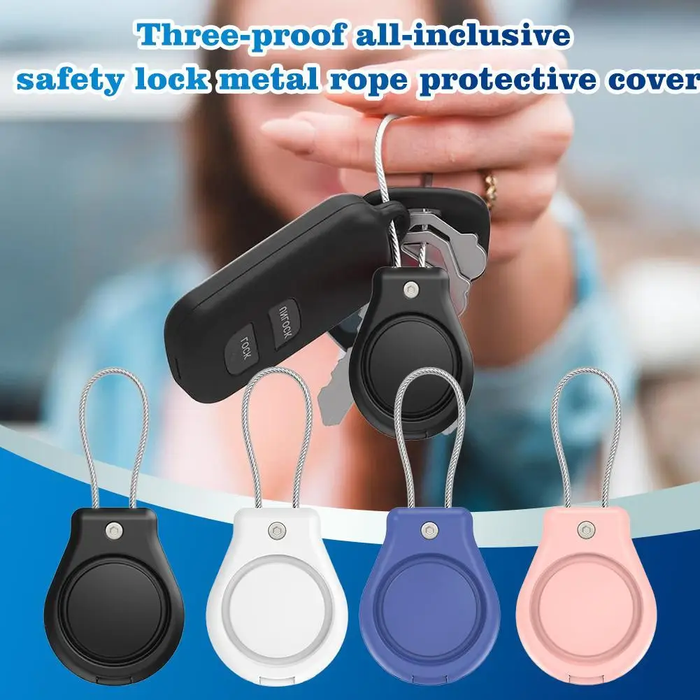 For Airtag All-inclusive Three-proof Rope Safety Lock Fully Enclosed Hard PC Protective Case With Loop Key For Apple Tags ﻿