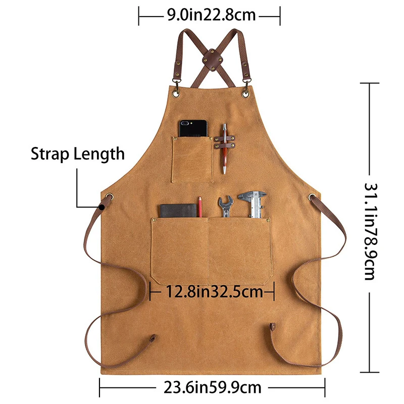 Fashion Barbershop Canvas Aprons Milk Tea Shop Bakery Catering Woodworking Overalls Pocket Multi-purpose Waterproof Apron