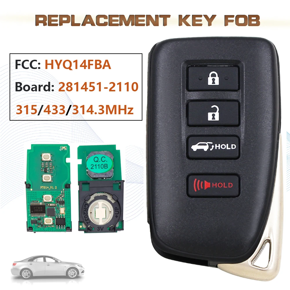 

KEYECU 315/433/314.3MHz Board:281451-2110 AG FCC:HYQ14FBA Smart Remote Key Fob 8A Chip for 2015-2019 Lexus LX570 NX200t NX300