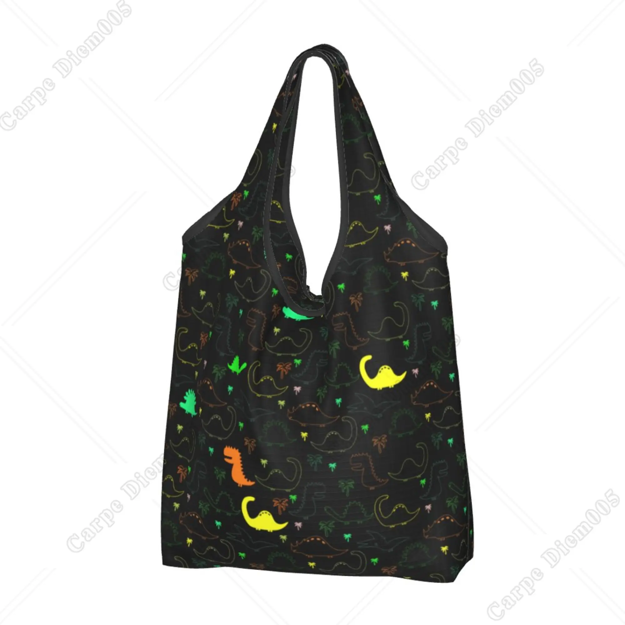 Dinosaur Folding Shopper Bag Portable Tote Bag Recyclable Eco Grocery Bags for Kids Women One Size Reusable Shopping