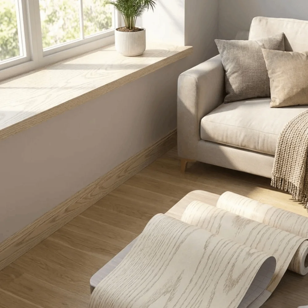 Thickened Wood Grain Window Sill Sticker Sun Protection Removable Waterproof Sticker Peel and Stick Wood Grain Wallpaper