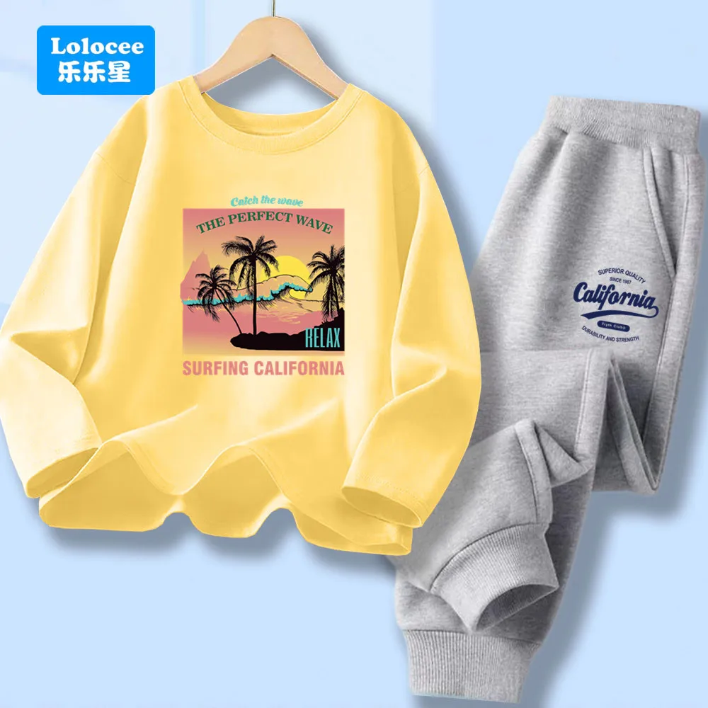 Kinder Trainingsanzug Frühling Herbst Langarm T-shirt Top & Hosen 2 stücke Sets Jungen California Surfen GedrucktSport Outfit YSST1