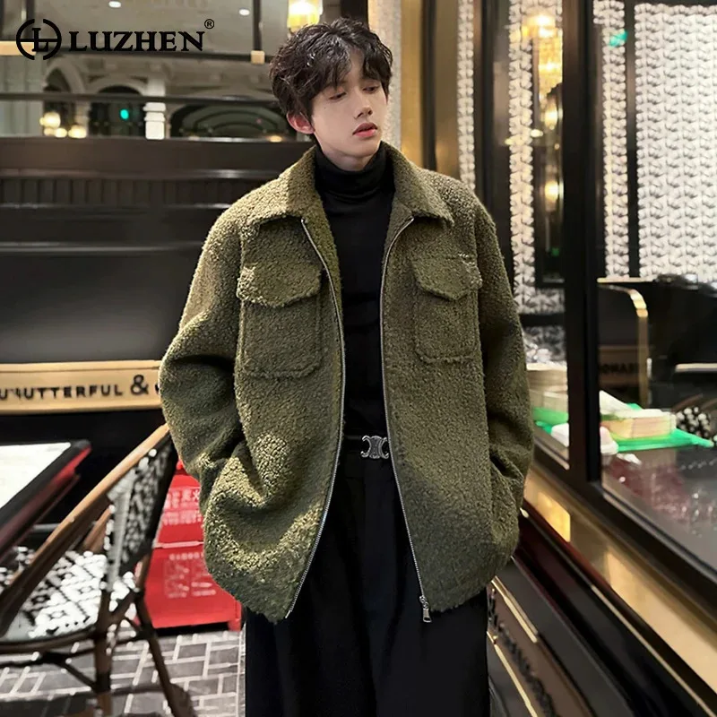 

LUZHEN 2025 New Original Pockets Decorate Solid Color Woolen Coat Men Winter Elegant Handsome High Quality Fleece Jacket JY5096