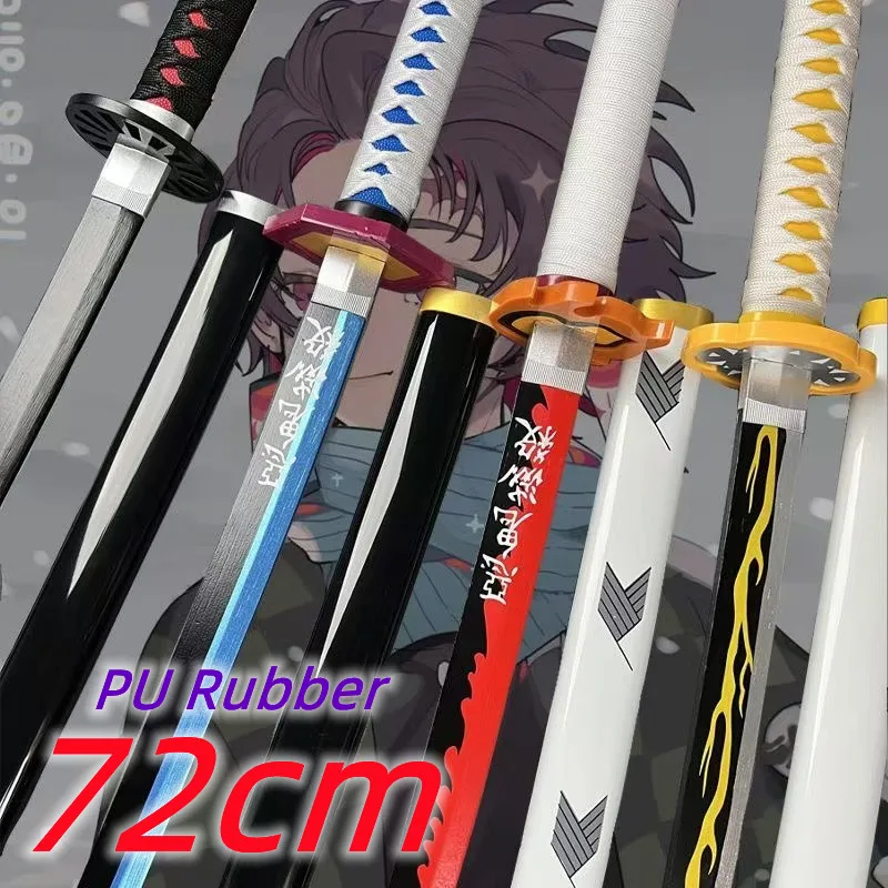 72cm Demon Slayer Katana Anime Sword Cosplay Weapons 1:1 Original patterns Zenitsu Muichirou Mitsuri Safety Rubber Sword Gif