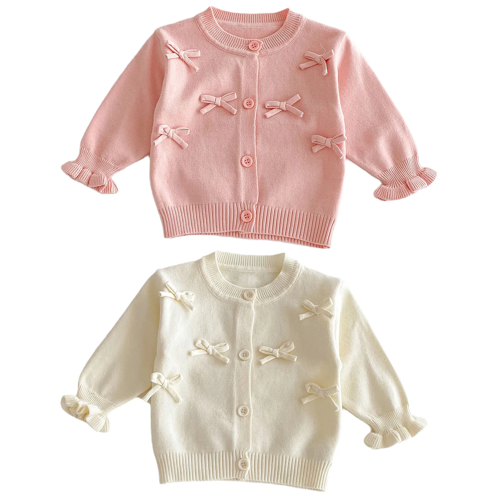 

Милый кардиган с бантом для маленьких девочек, свитер с длинными рукавами и пуговицами, вязаная верхняя одежда, топы, весенне-осенняя одежда, детская повседневная одежда