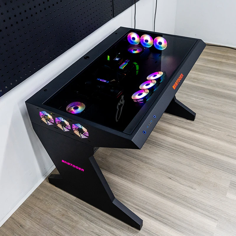 حقيبة كمبيوتر Btooer، طاولة متكاملة، طاولة ألعاب كبيرة شفافة مدمجة على شكل خاص ومبردة بالماء والخيال العلمي