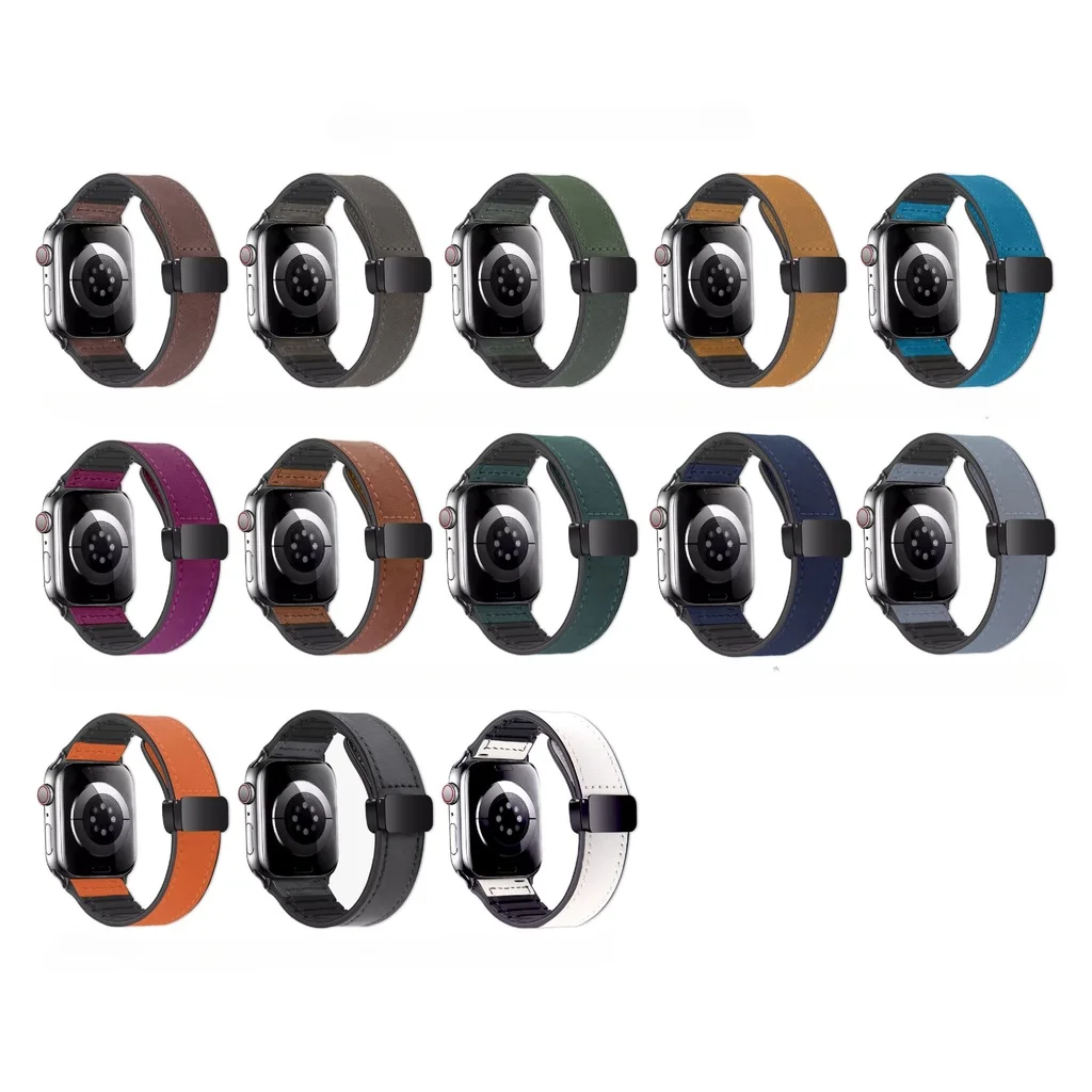 Магнитный кожаный ремешок для Apple Watch Ultra 1 2 Band 49 мм 45 мм 41 мм, браслет 40 мм 44 мм 38 мм 42 мм iWatch Series 9 8 SE 7 6 5 4