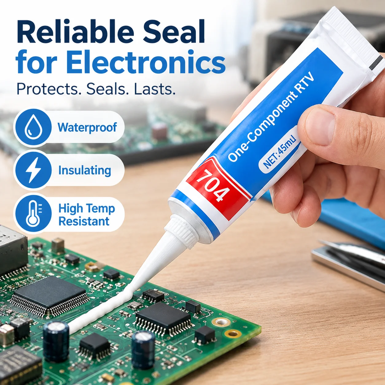 704 Sealant - A durable, waterproof, insulating, and high-temperature resistant silicone sealant for electronic components and c