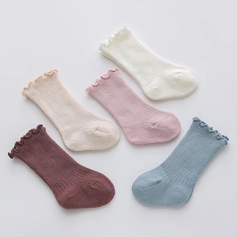 Baby Socks Breathable Soft Baby Mid-tube Socks Solid Color Boneless Wide Mouth Wooden Ear Edge for Boys and Girls