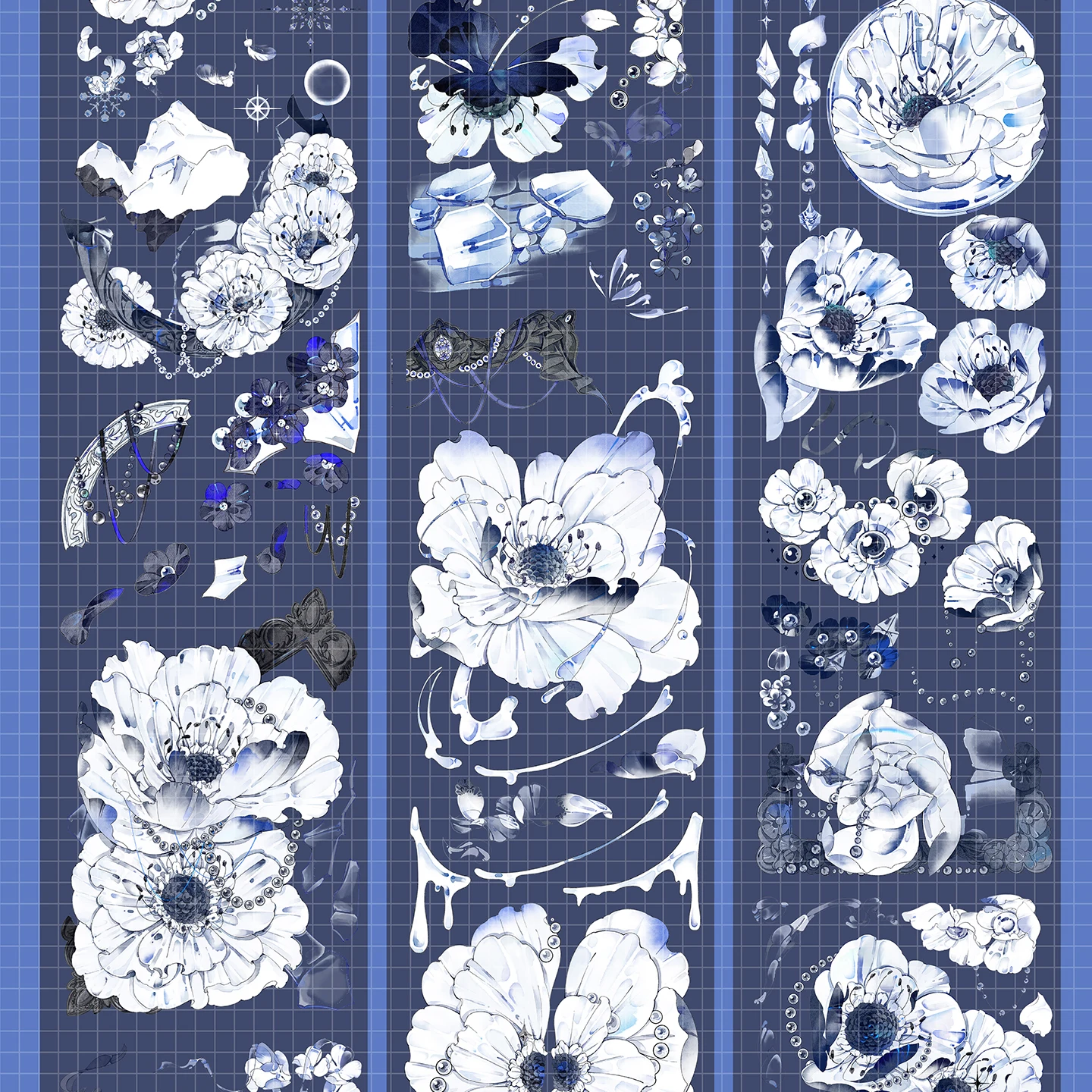 

Бело-синяя цветочная маскирующая наклейка на ПЭТ-ленту Washi