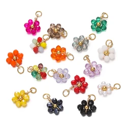 5pcs/pack Mix Color Stainless Steel Crystal Small Flower Beads Pendant for Jewelry Making DIY Necklace Bracelet Accessories