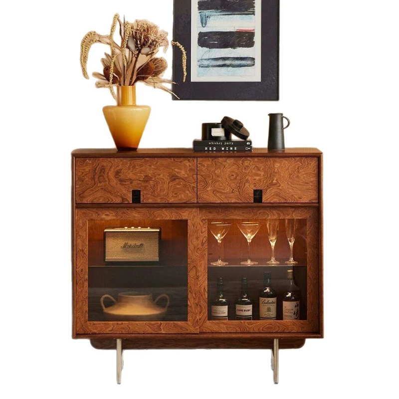 LTT retro dining side cabinet living room wall integrated locker solid wood storage cabinet