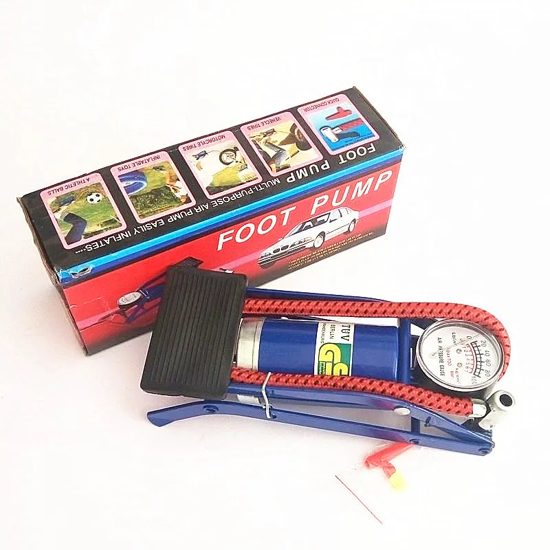 Portable Mini Bicycle Bike Foot Air Pump with tire pressure gauge High-Pressure Steel No-Slip Pump For Car Bicycle MTB Tire image 2