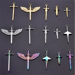 7pc Religious Belief Cross Treasure Sword Gold/Silver Color Pendant High Quality Stainless Steel Wing Amulet Diy Necklace Making