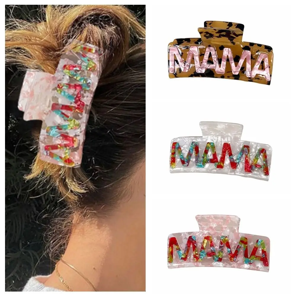 

Fashion Square MAMA Hair Claw Leopard Print Ponytail Clip Acetic Acid Shark Clip Colorful Retro Geometry Hair Claw Lady/Girls