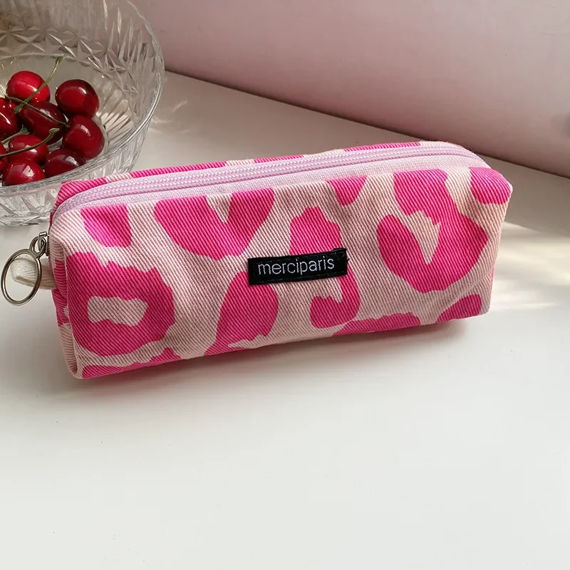 Retro Canvas Women\'s Cosmetic Bag Simple Plaid Girls Pencil Case Leopard Print Ladies Lipstick Storage Bag Small Wallet Handbags