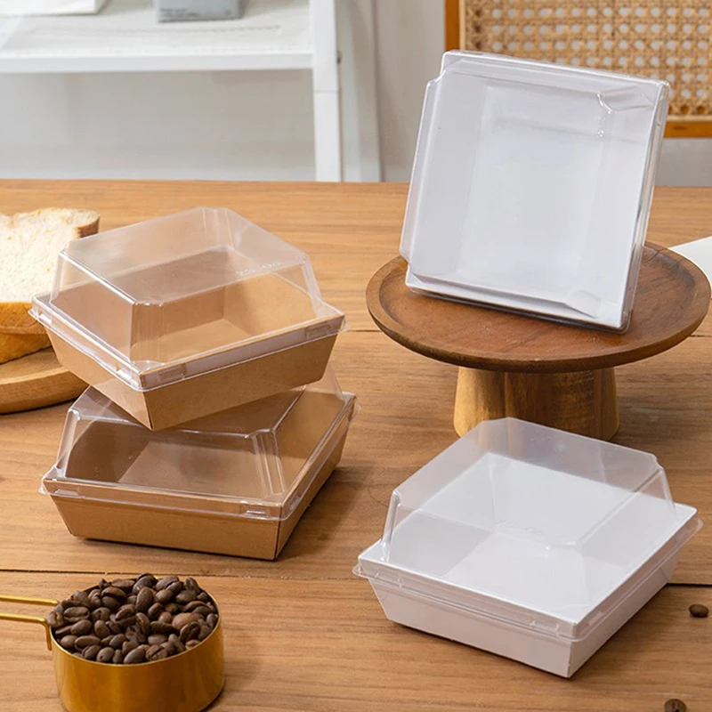 10Pcs Cake Dessert Donut Decoration Box Kraft Paper Cookie Bakery Food Sandwich Packing Box Wedding Birthday Party Supplies - view 2