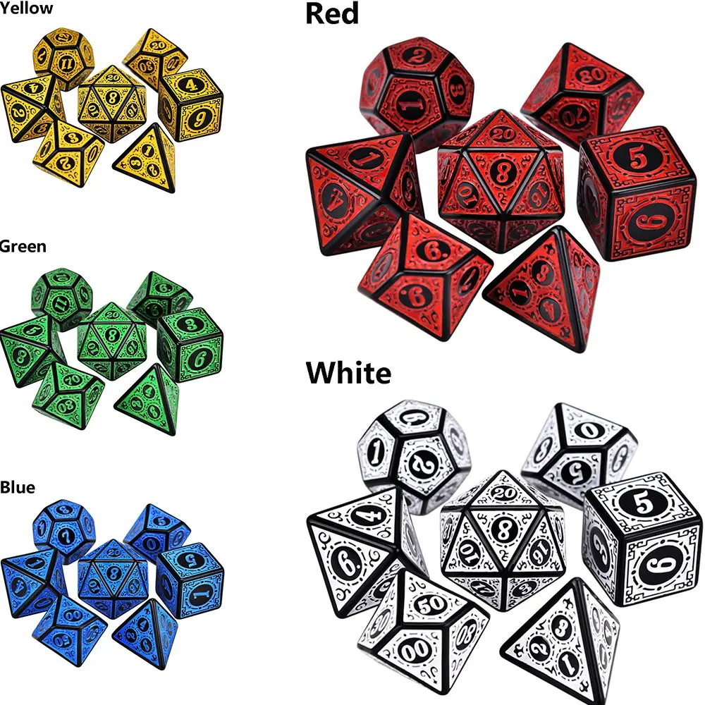 Juego de dados de 7 troqueles de varias caras para TRPG DND, accesorios poliédricos D4 D6 D8 D10 D12 D20, dados para juegos de cartas de mesa, juegos de matemáticas