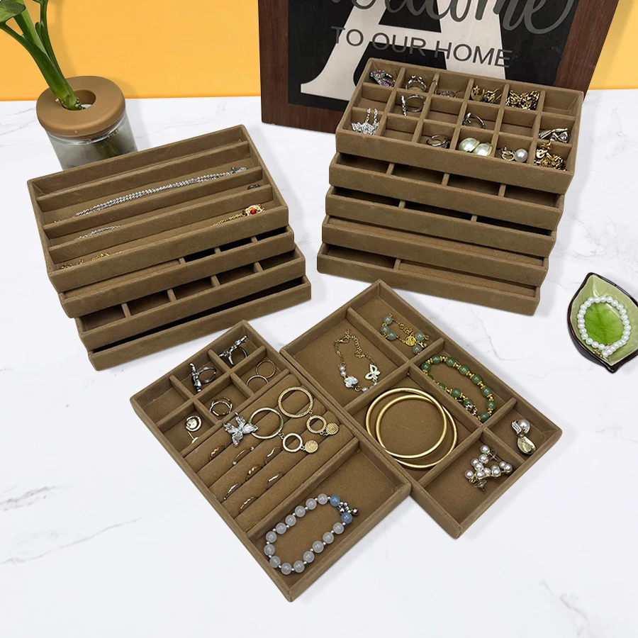 Flocking Jewelry Box, Brown Color, Elegant Storage